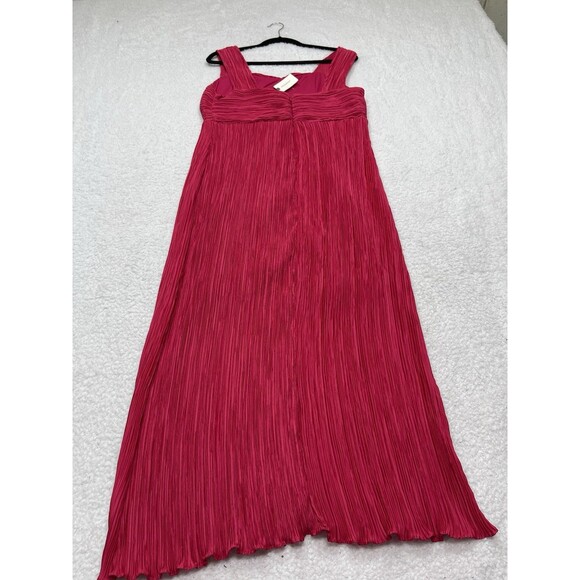 Anthropologie Midi Dress Women Pink Pleated Satin Preppy Stretch Retro Large NWT - Picture 6 of 10